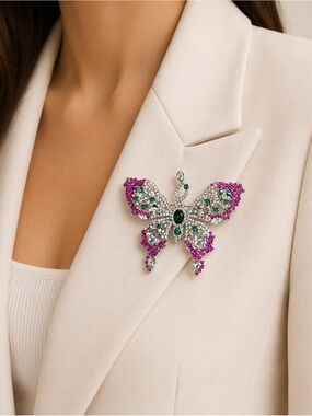 Pink & Green Crystal Butterfly Statement Brooch